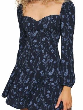 Reformation Navy Floral Long-Sleeve V-Neck Dress - Mochi dress